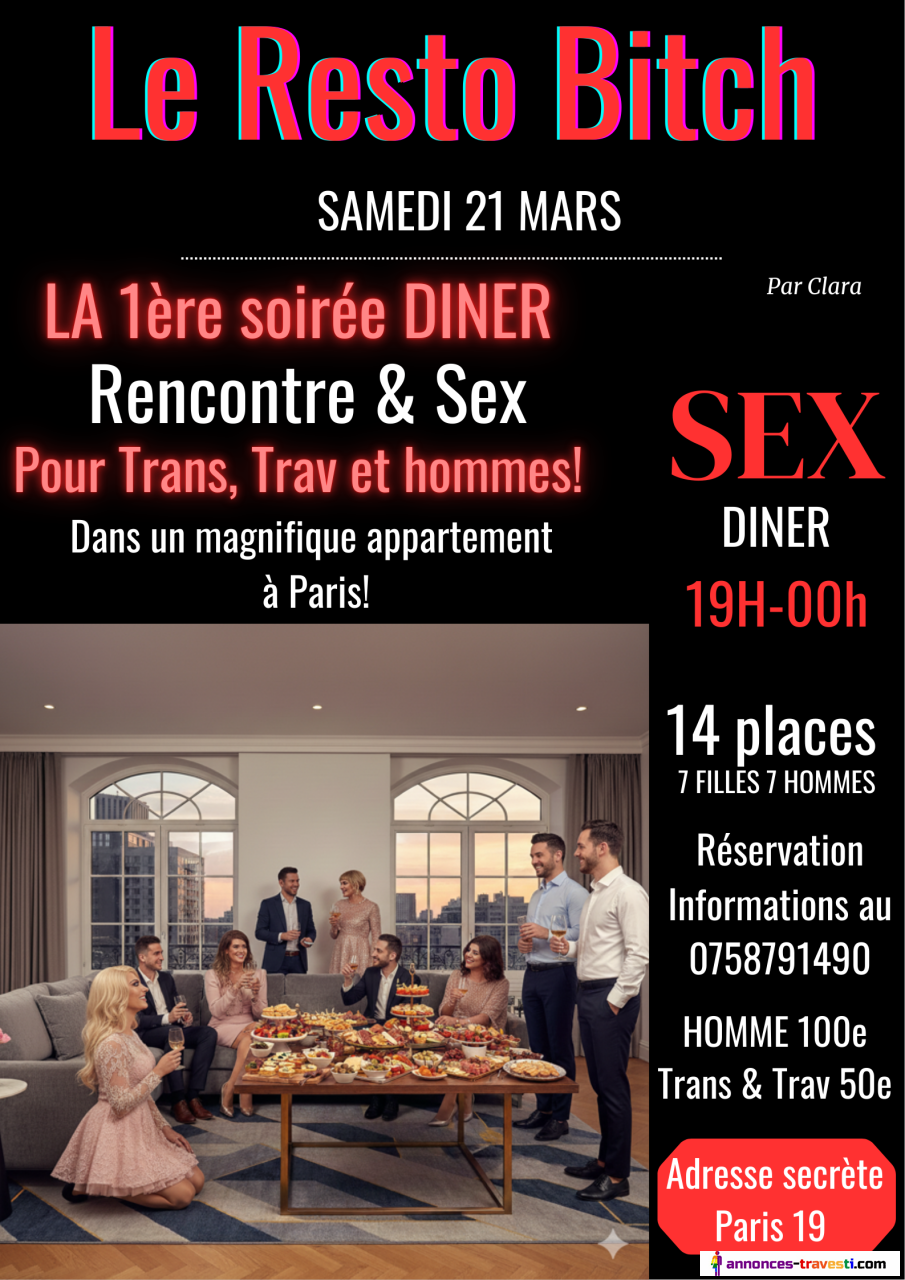 LE RESTO BITCH! La 1ère soirée Dîner & Sex pour salopes et mecs! Samedi 21 Mars! Paris 19