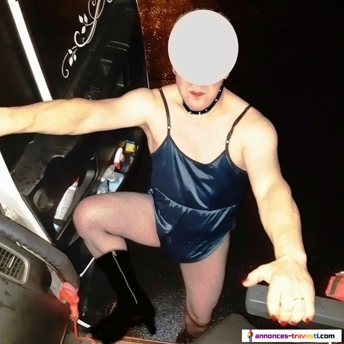 Fabienne monte dans un camion sur parking ils sont deux a l interieur, elle est en body nylon bas resilles bottes, collier laisse, ils vont la baiser puis la balader sur le parking en laisse et en la faisant sucer les routiers dans les toilettes